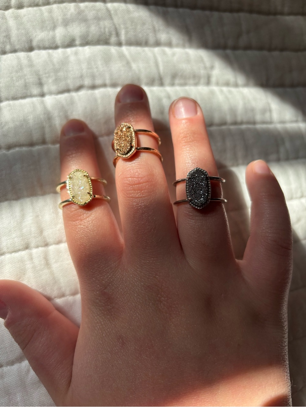 Kendra Scott Trio Druzy Double-Band Ring Set - Champagne, Gold, Black